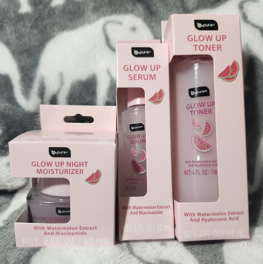 Glow Up Skincare Set - Pink Set Of 3 B-Pure - Toner, Serum, Night Moisturizer